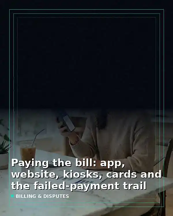 Paying the bill: app, website, kiosks, cards and the failed-payment trail - TelecomDesk guide artwork