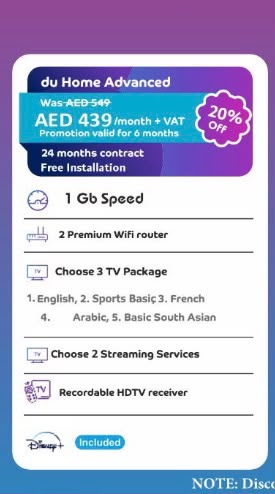 du Home Advanced (Fibre) promotion: AED 439 per month